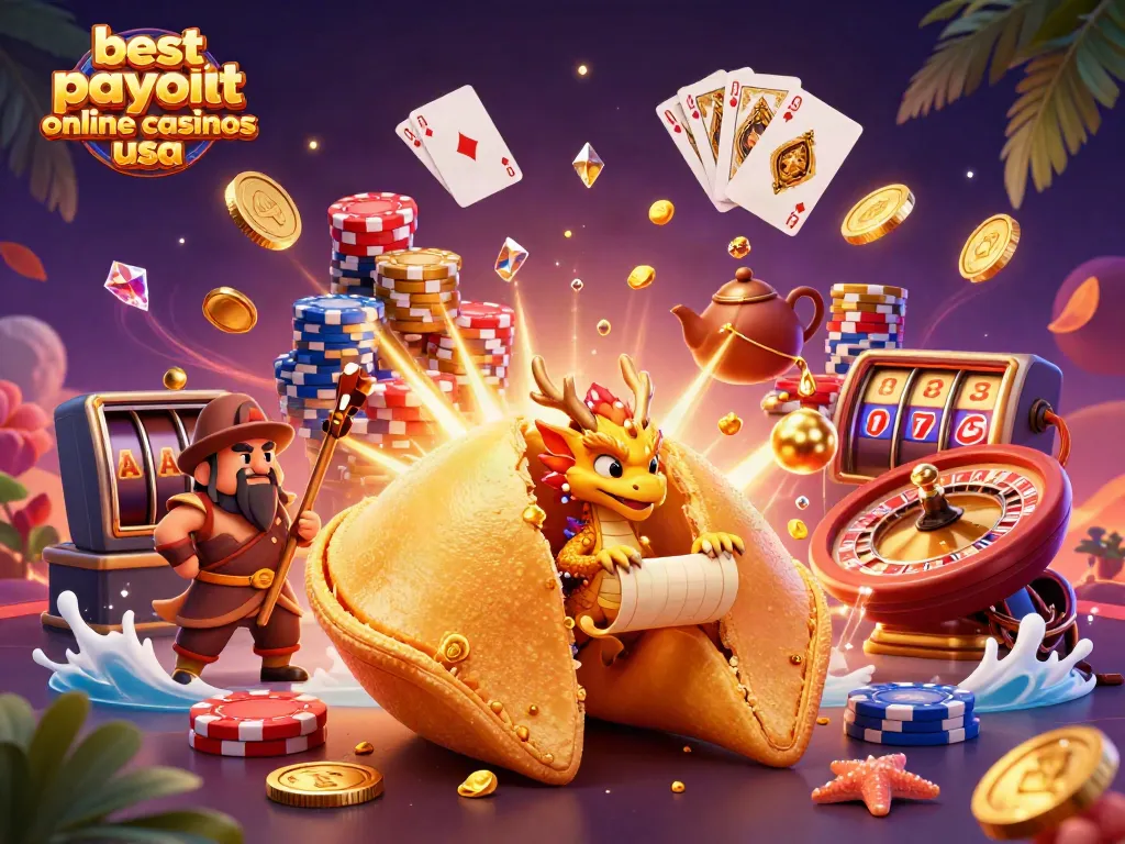 Experience the excitement of the best payout online casinos USA depicted through vibrant 3D illustration.