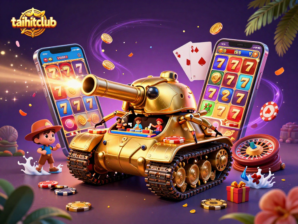 Engage with taihitclub's vibrant casino world featuring a golden beetle tank and exciting games.