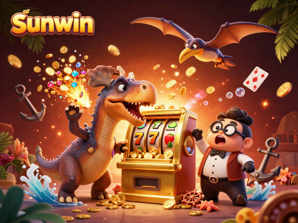 Experience thrilling gameplay at Sunwin with dynamic jackpot-winning scenes and colorful casino elements.