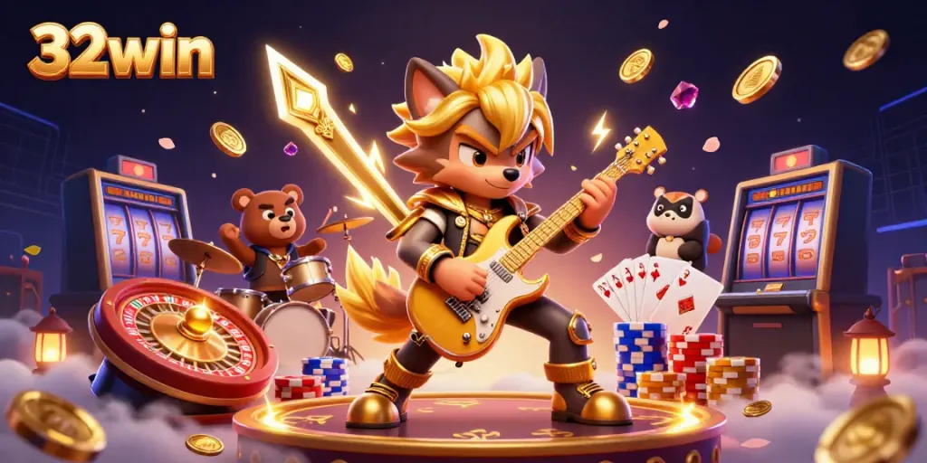 Experience thrilling gameplay at 32win with golden coins, jackpot symbols and vibrant casino action.