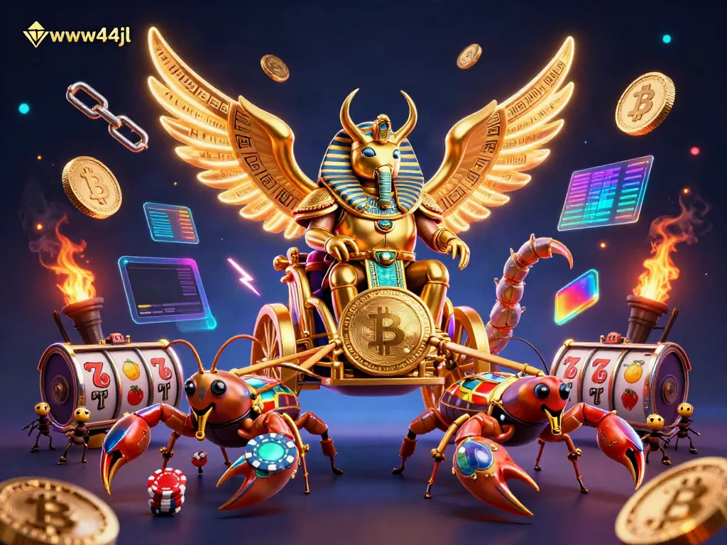 Engage with www44jl's vibrant casino scene featuring animated characters and glowing crypto elements.