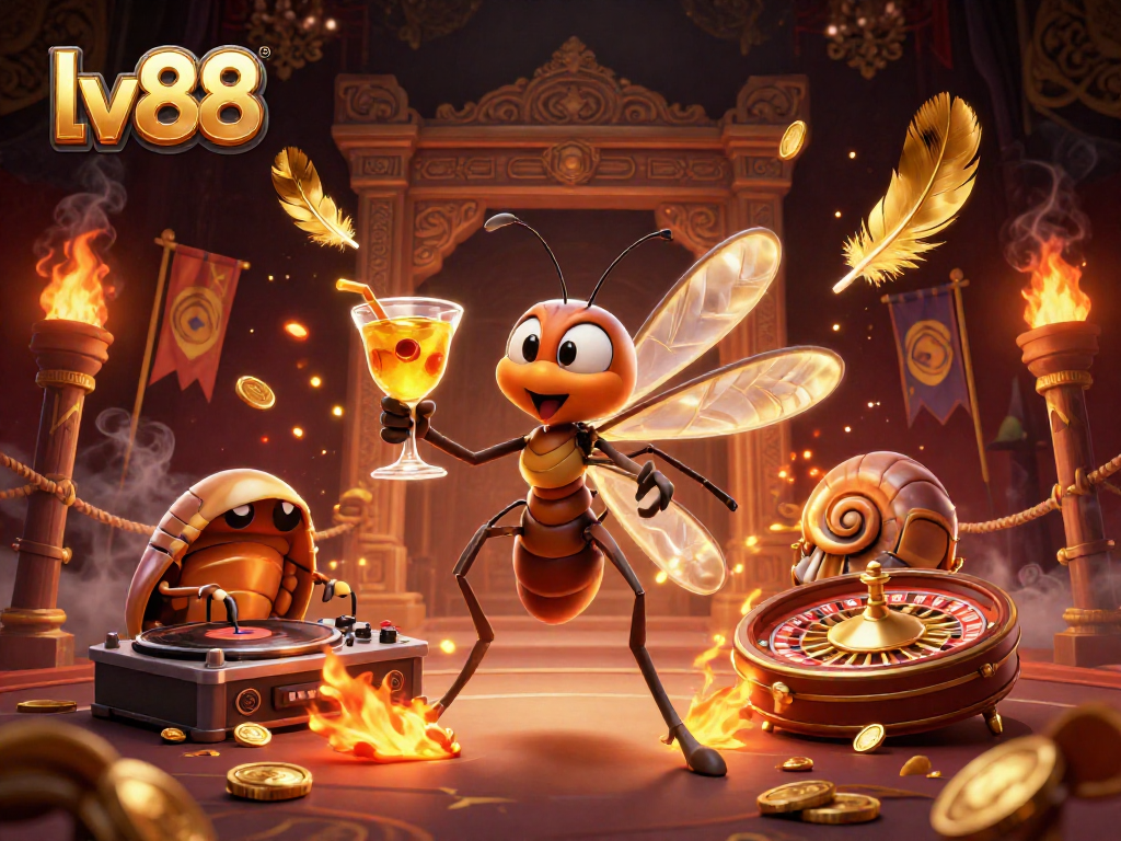 Experience the thrill of lv88 with a vibrant illustration of casino elements and characters.