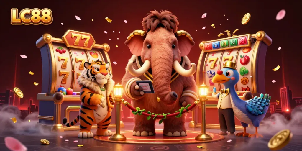 Experience thrilling action at LC88 with a vibrant casino scene featuring unique characters and game elements.