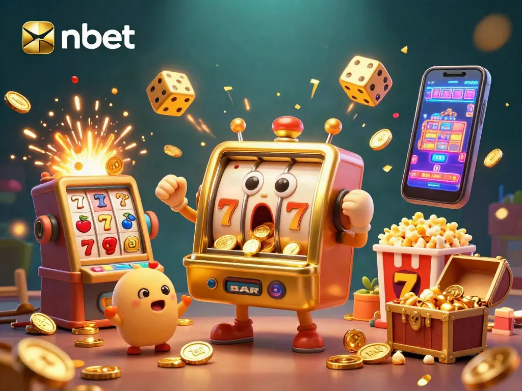 Experience thrilling wins with nbet as golden slot machines cheer at a jackpot explosion of coins.