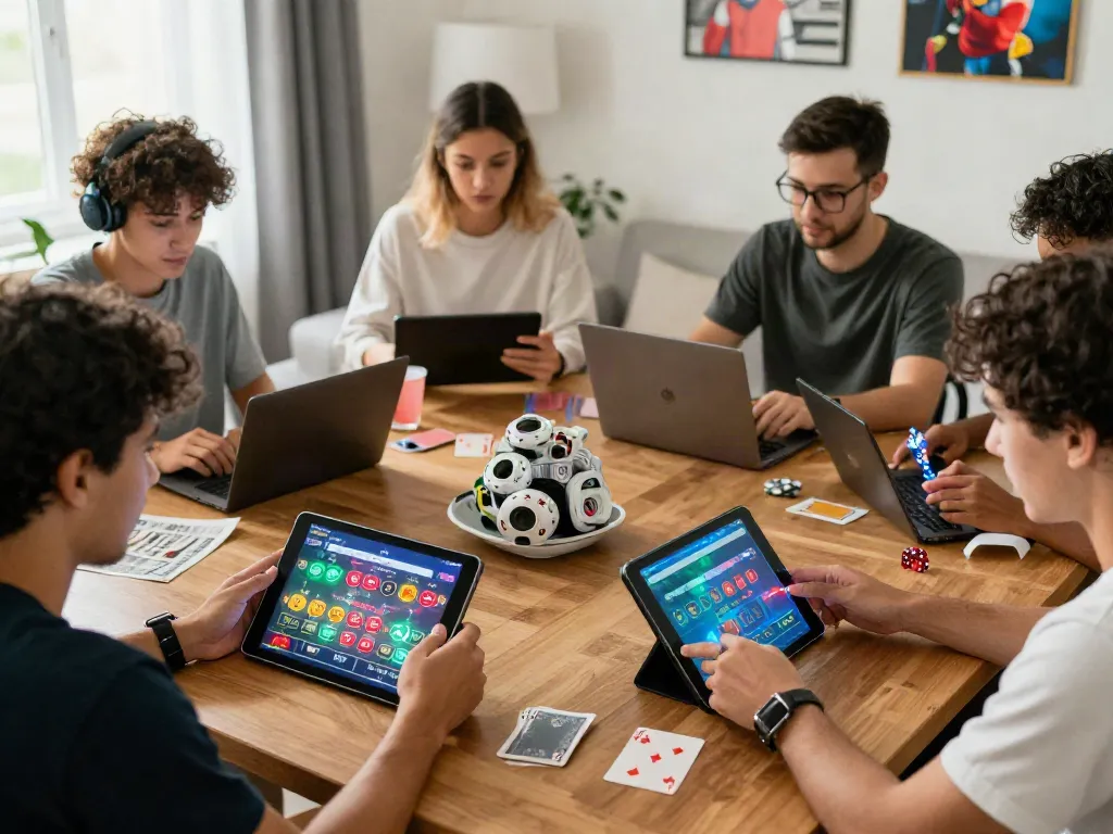 Engaged players using vin 88 for online sports betting in vibrant home settings.