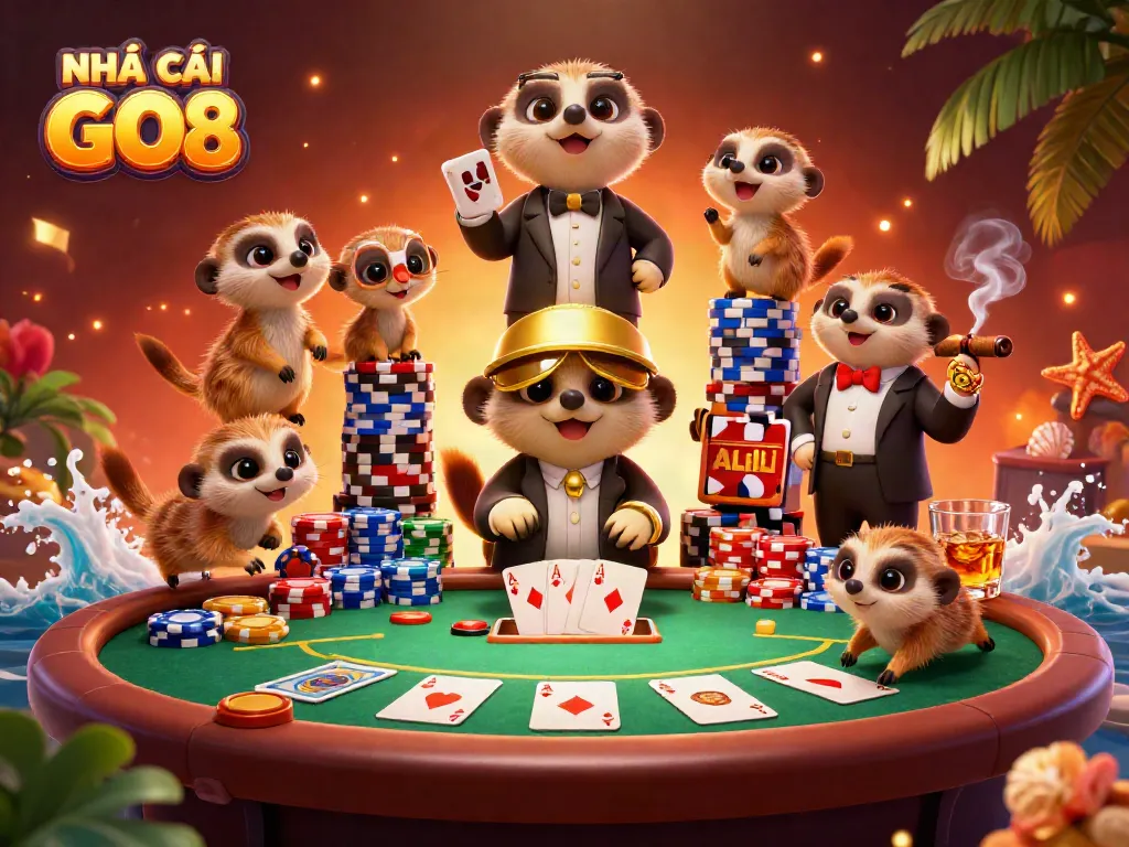Engage with NHÀ CÁI GO8 as meerkats manage a vibrant casino scene packed with excitement and strategy.