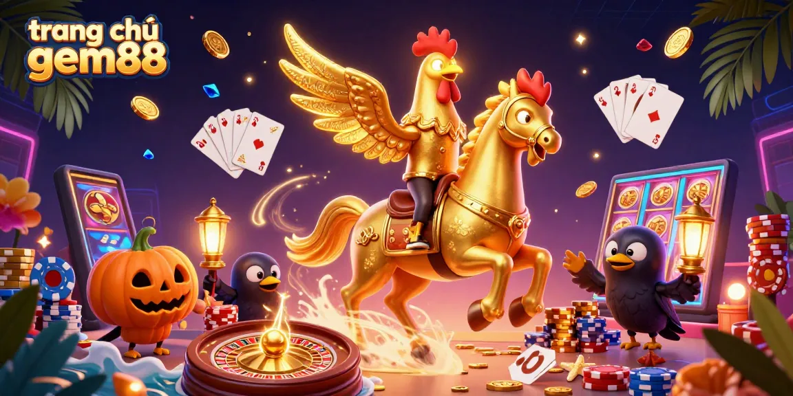Experience the excitement of trang chủ gem88 with a vibrant 3D casino illustration showcasing thrilling gaming elements.