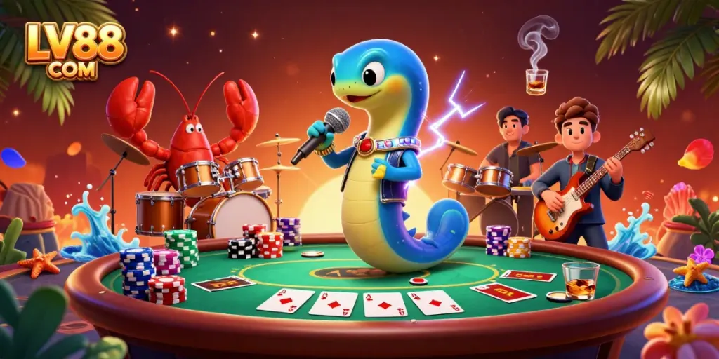 Experience the action at LV88 COM with vibrant 3D electric eel DJing at an underwater casino.