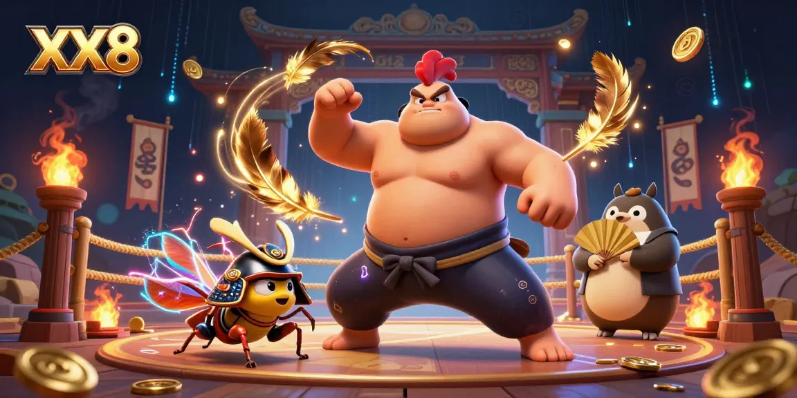 Experience thrilling action with XX8 in this dynamic 3D casino scene showcasing powerful characters.