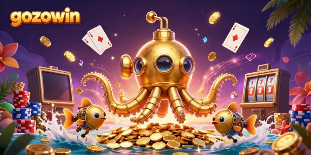Engage with the exhilarating world of gozowin through a vibrant 3D casino-themed illustration.