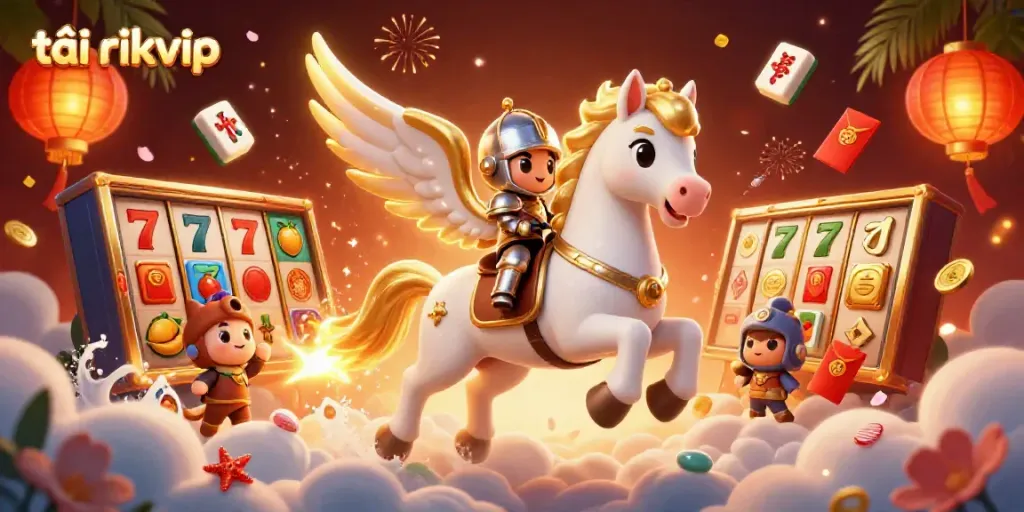 Engage with exciting gameplay by tải rikvip, showcasing dynamic characters and vibrant casino elements in a thrilling digital illustration.