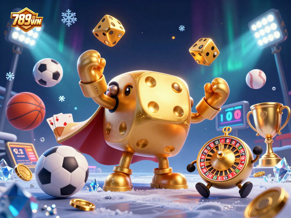 Engage with 789WIN's vibrant gambling universe, featuring dynamic sports elements with a golden dice golem.