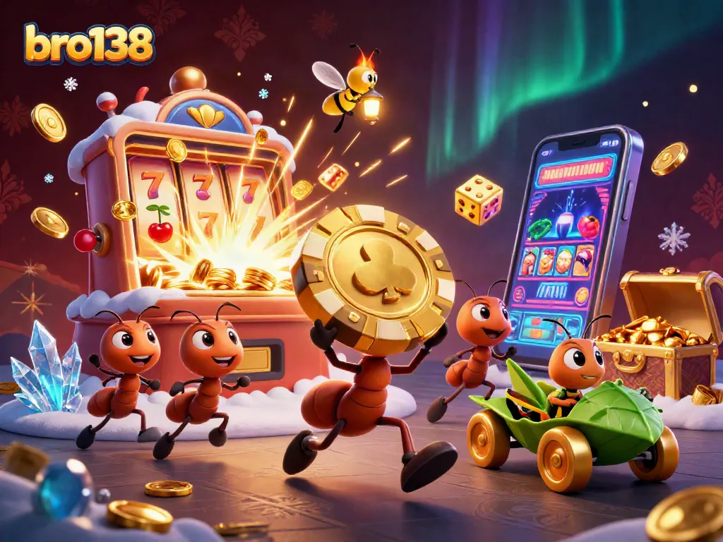 Join the heist at bro138 with ants, poker chips, and exciting casino game elements!