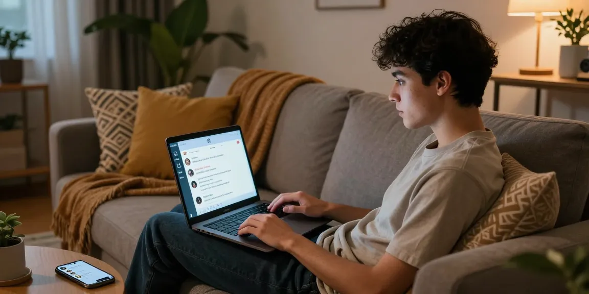 Engaging in an ai sex chat experience from a cozy home setting.