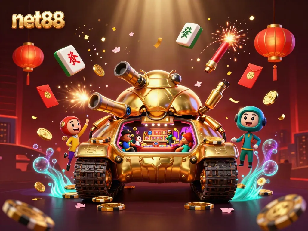 Experience vibrant gaming fun with net88 featuring a golden beetle tank casino filled with fortunes.