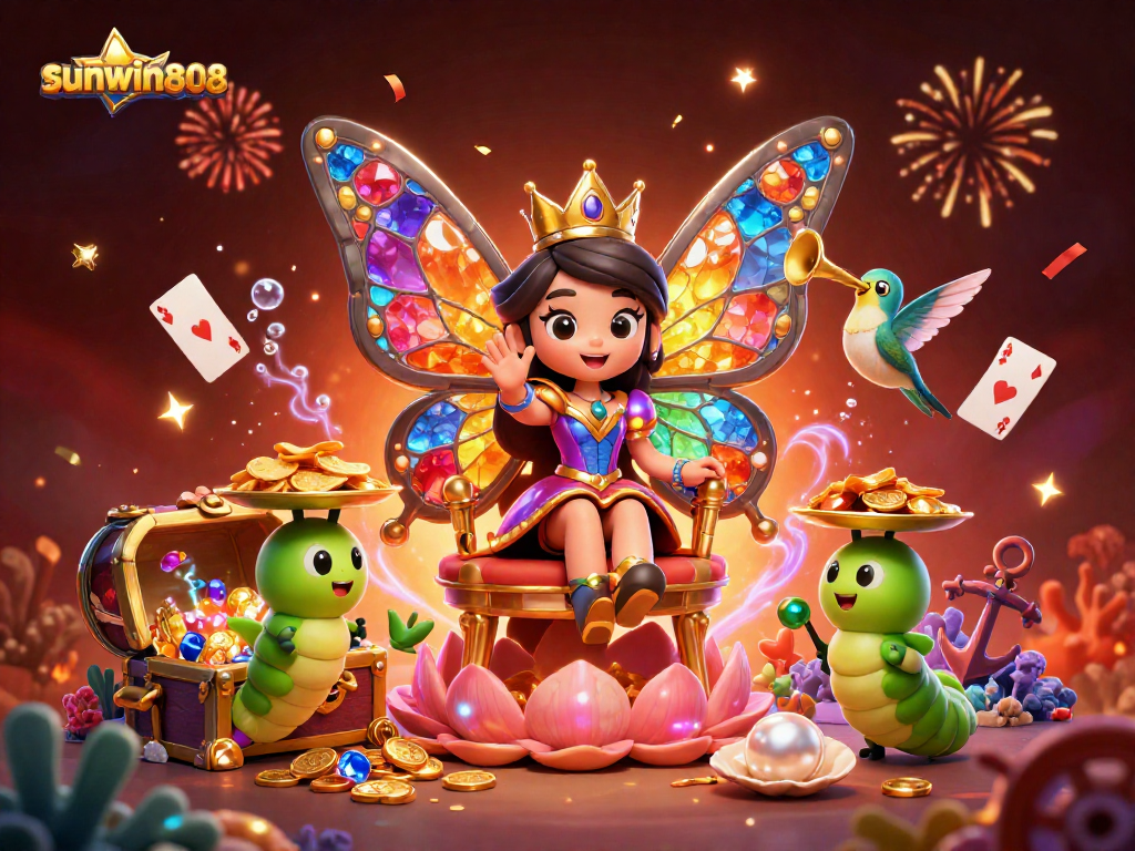 Experience the thrill of sunwin808 with a vibrant casino-themed 3D illustration showcasing exciting game elements.