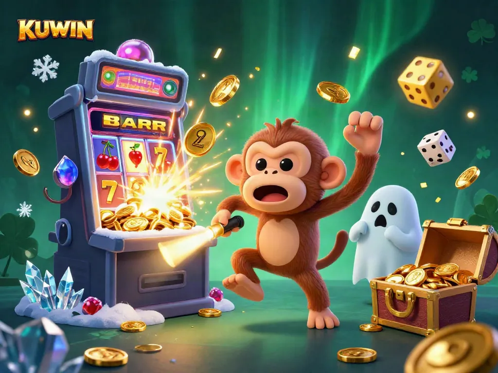 Engage with KUWIN at a vibrant haunted casino, showcasing thrilling slots and playful characters.