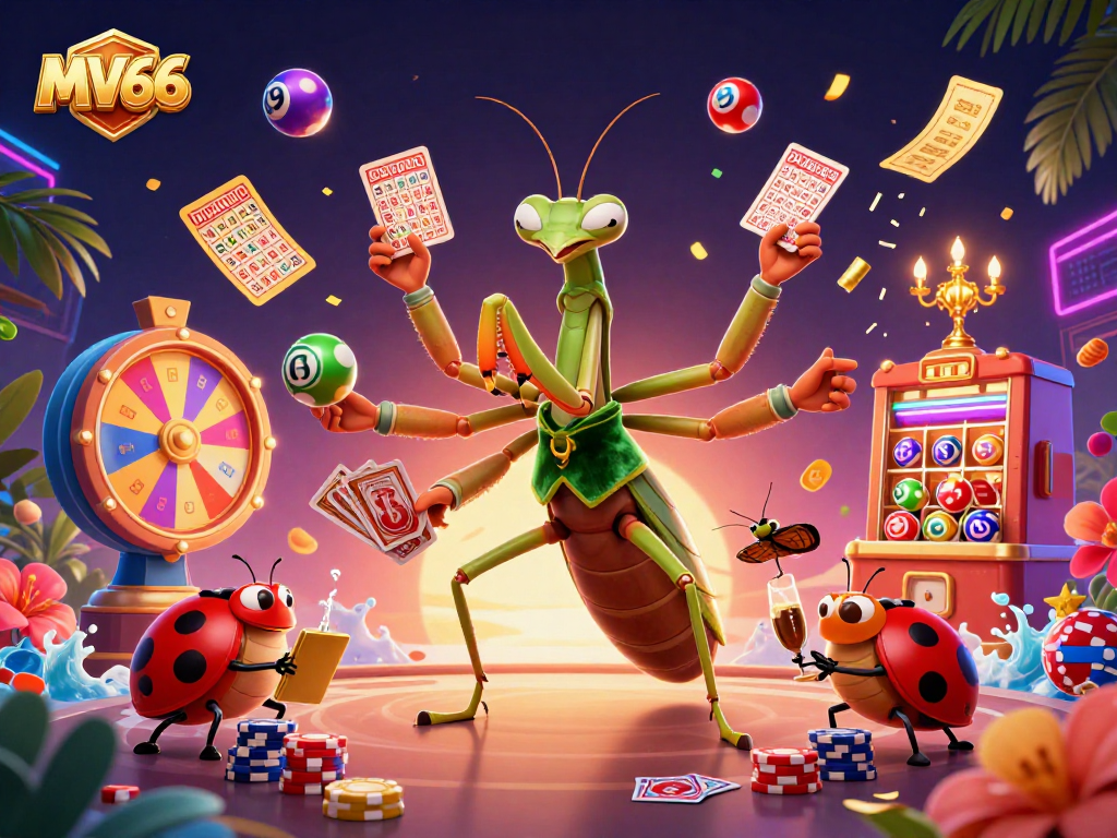 MV66 offers thrilling card games in a vibrant 3D illustration with dynamic elements.