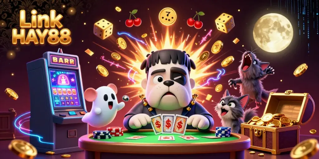 Experience thrilling gameplay with Link HAY88 in a vibrant casino scene featuring a fun 3D cartoon essence.