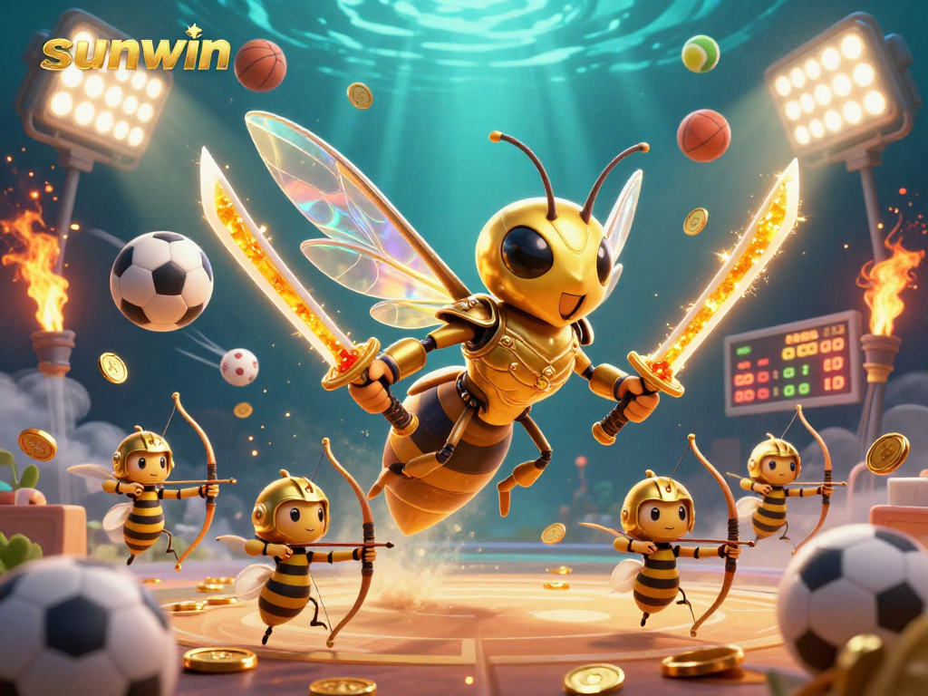 Engage with sunwin ta in a vibrant online gambling scene featuring a samurai hornet and sports action elements.