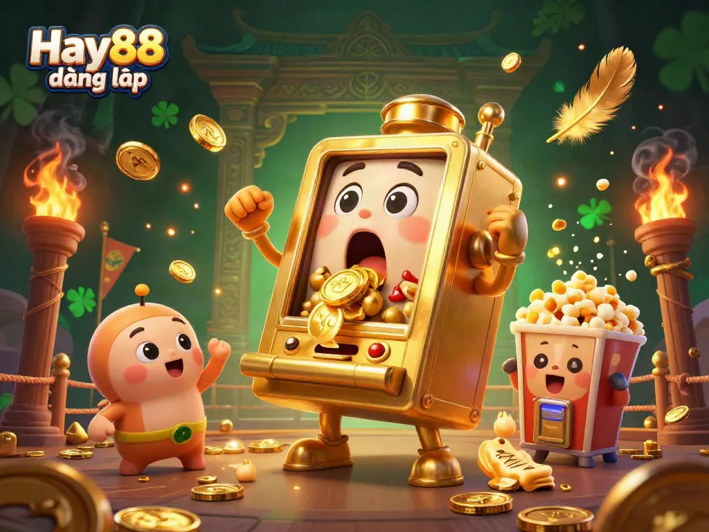 Engage with Hay88 đăng nhập's exciting slots as vibrant cartoon slot machines celebrate massive wins!