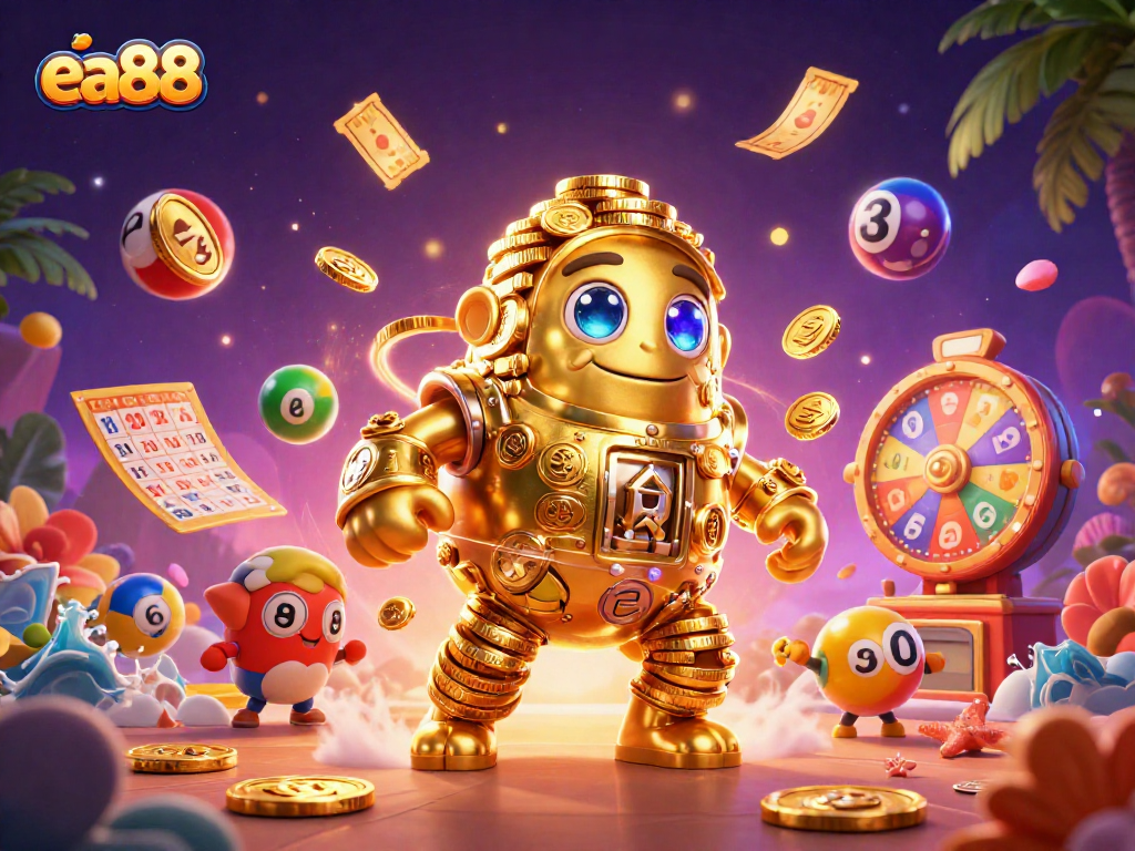 Experience vibrant gambling action with the golden golem and lottery elements at ea88.