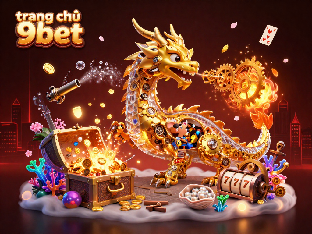 Experience thrilling gameplay at trang chủ 9bet with a vibrant 3D casino scene featuring exciting slots and treasures.
