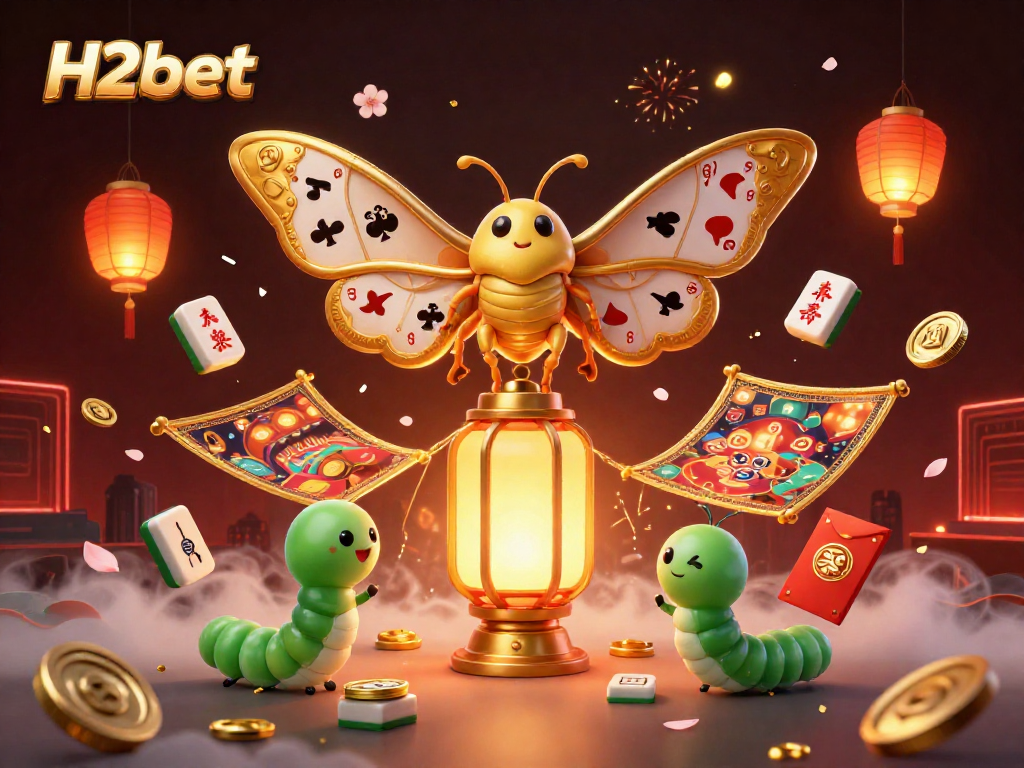 Engage with H2bet through this vibrant 3D casino illustration featuring a majestic atlas moth.