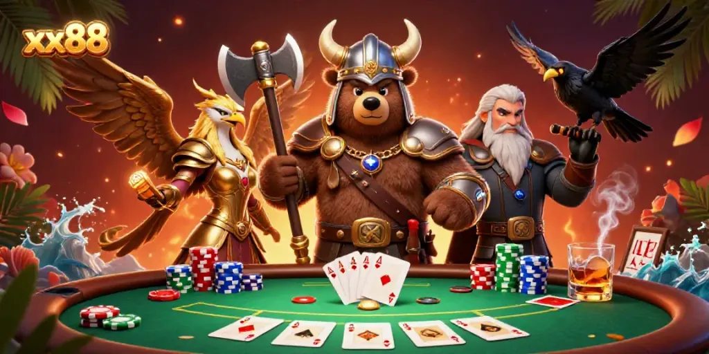Experience thrilling poker action with xx88, featuring dynamic characters and rich game elements.
